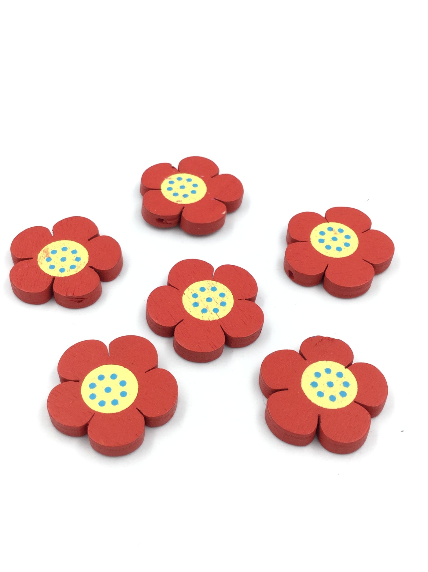 Red Flower Shape 2 Hole Wooden Button