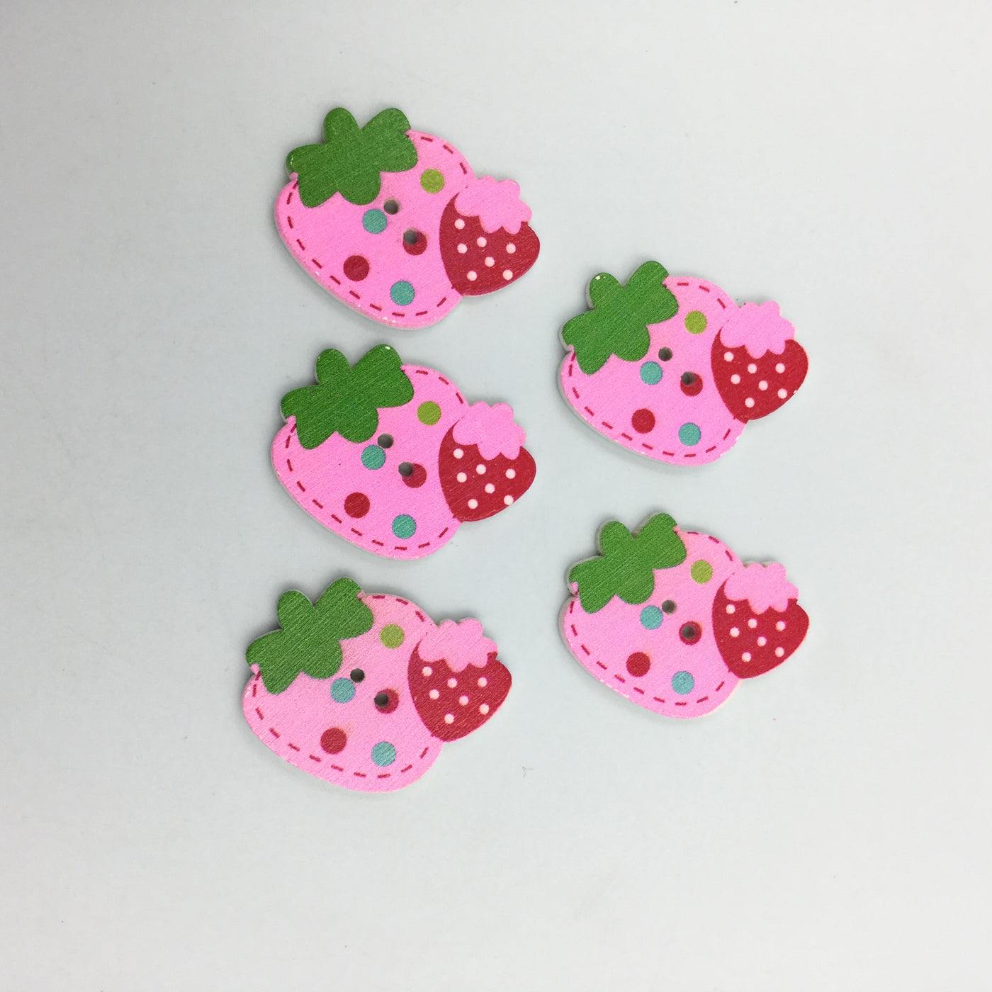 Pink Strawberry Shape 2 Hole Wooden Button