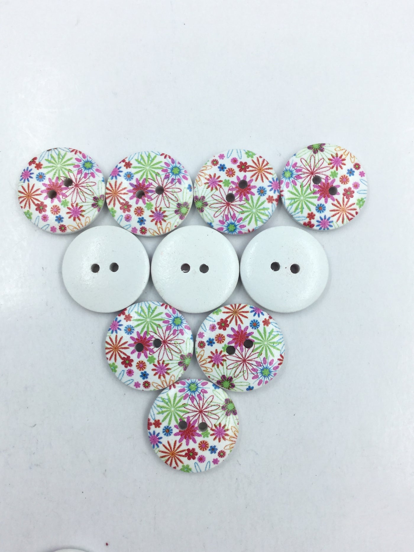 Floral Multicolor 2 Hole Wooden Button