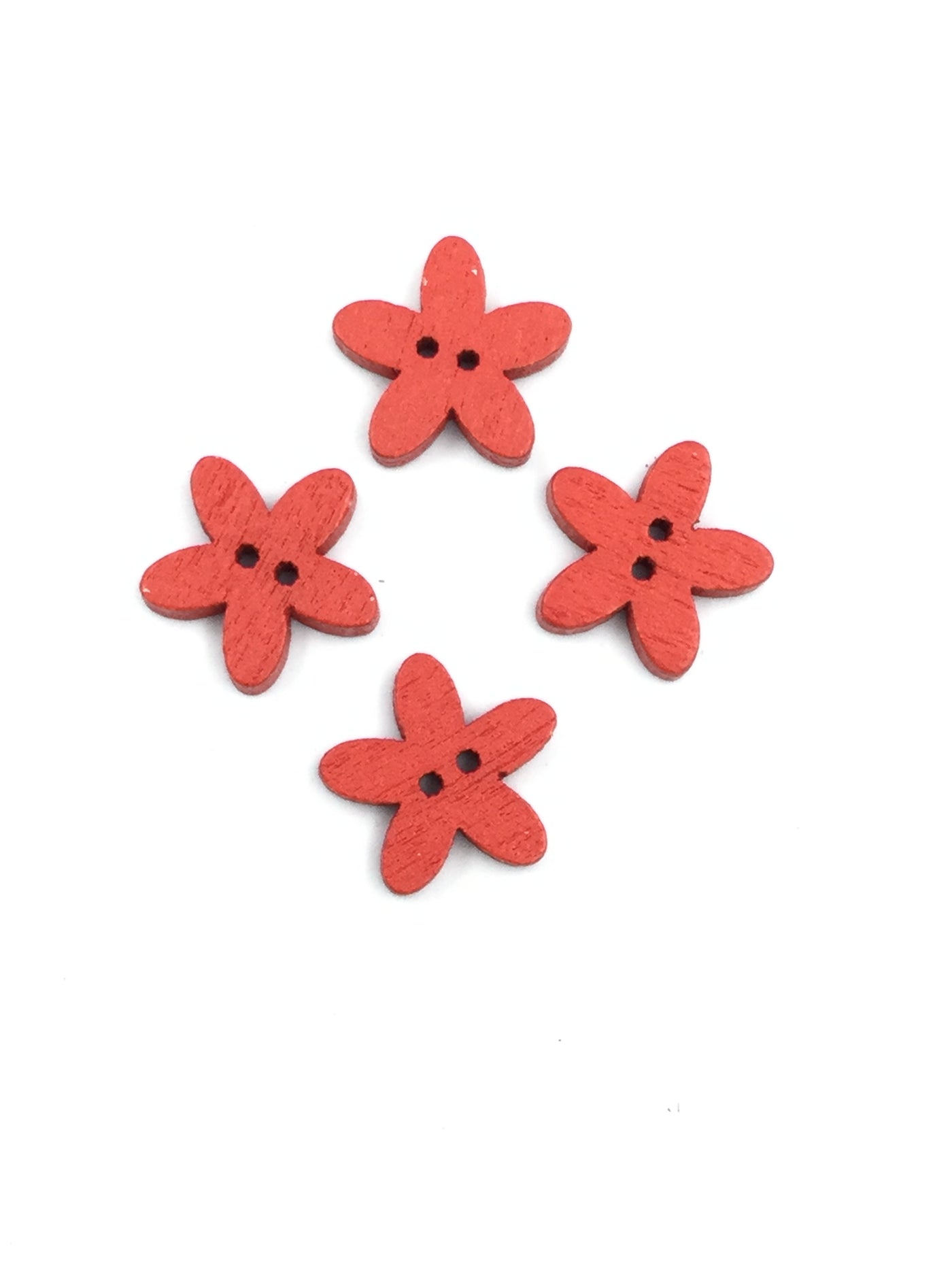 Red Flower Shape  2 Hole Wooden Button