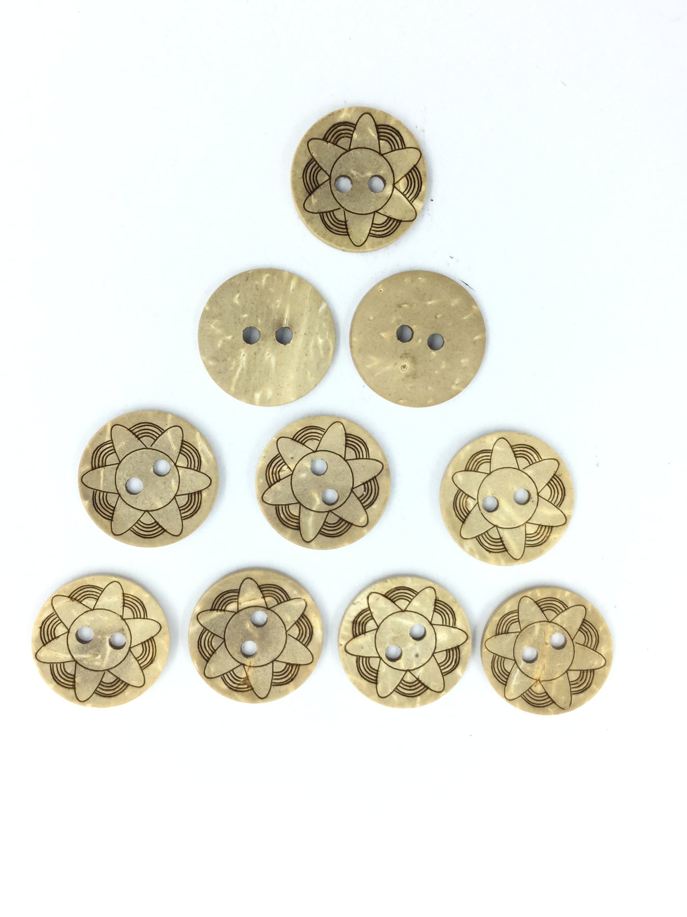 Off-White 2-Hole Circular Wooden Buttons with Floral Design