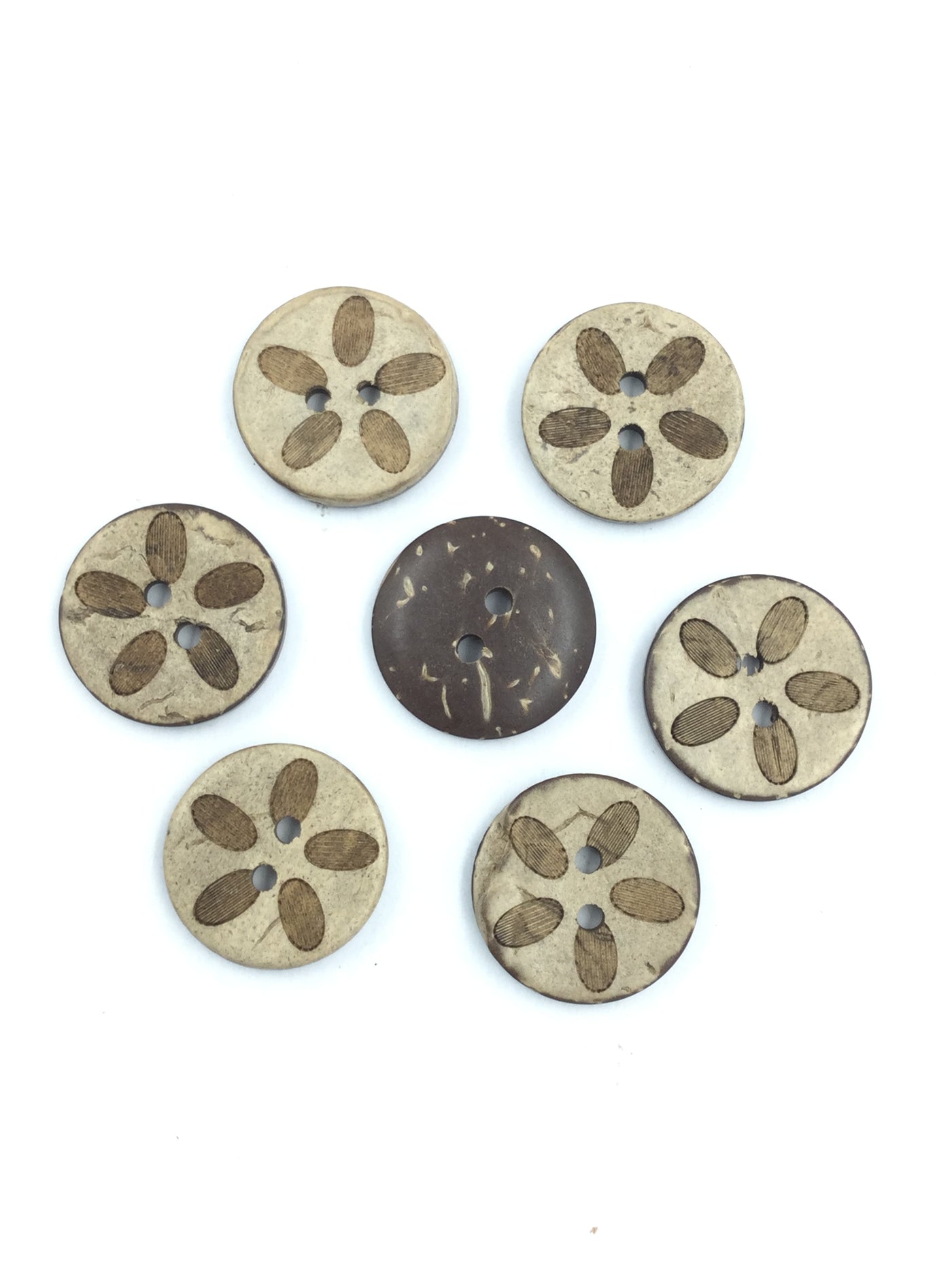 Off White 2-Hole Circular Wooden Buttons with Brown Design