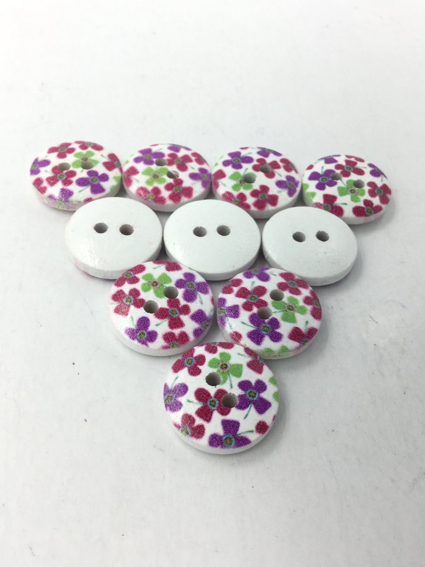 White Floral 2 Hole Wooden Button