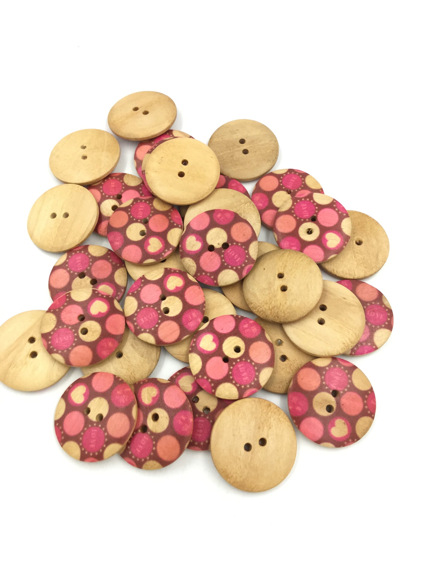 Pink Fancy 2-Hole Circular Wooden Buttons