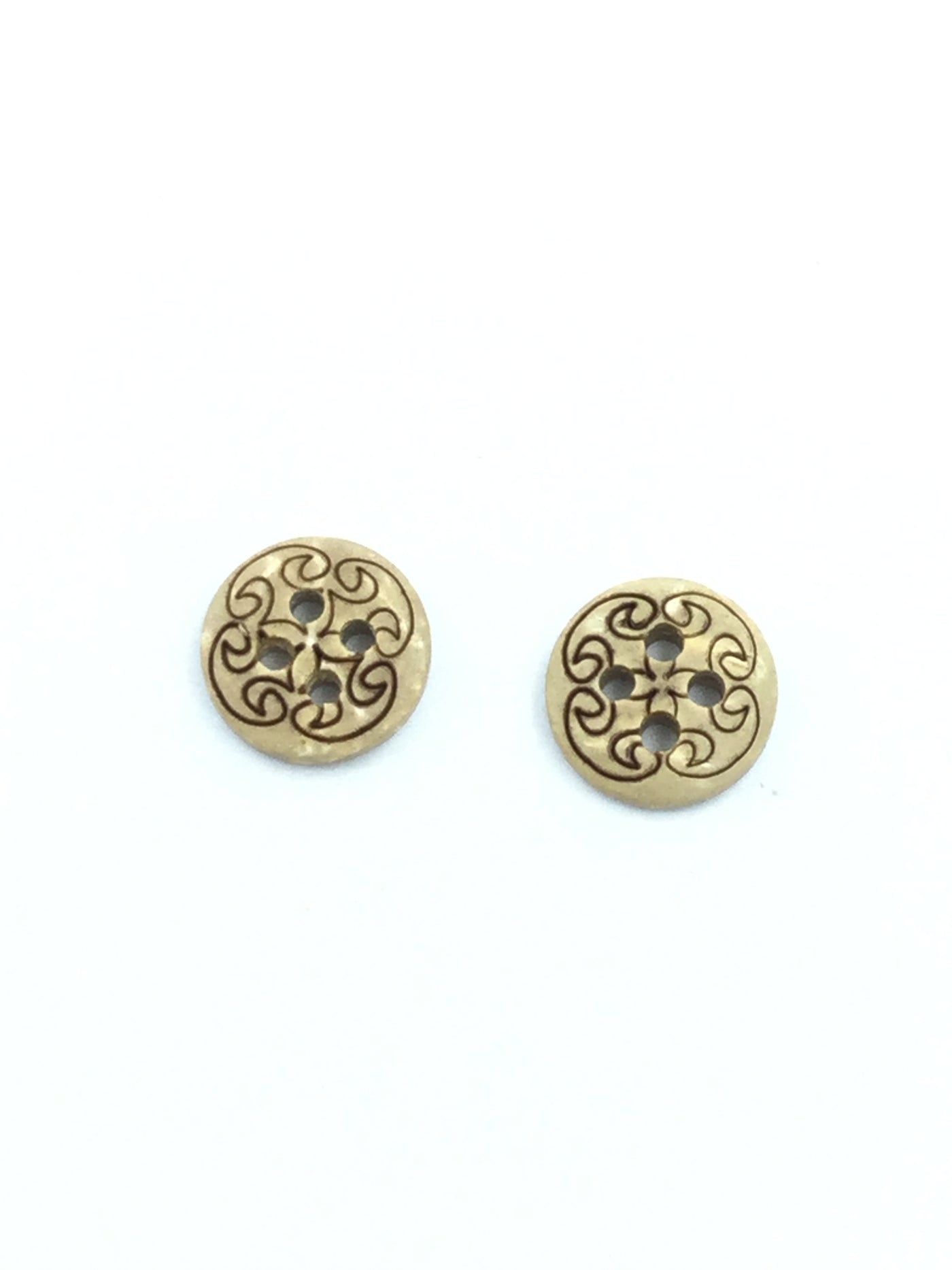 Off White 4 Hole Fancy  Wooden Button