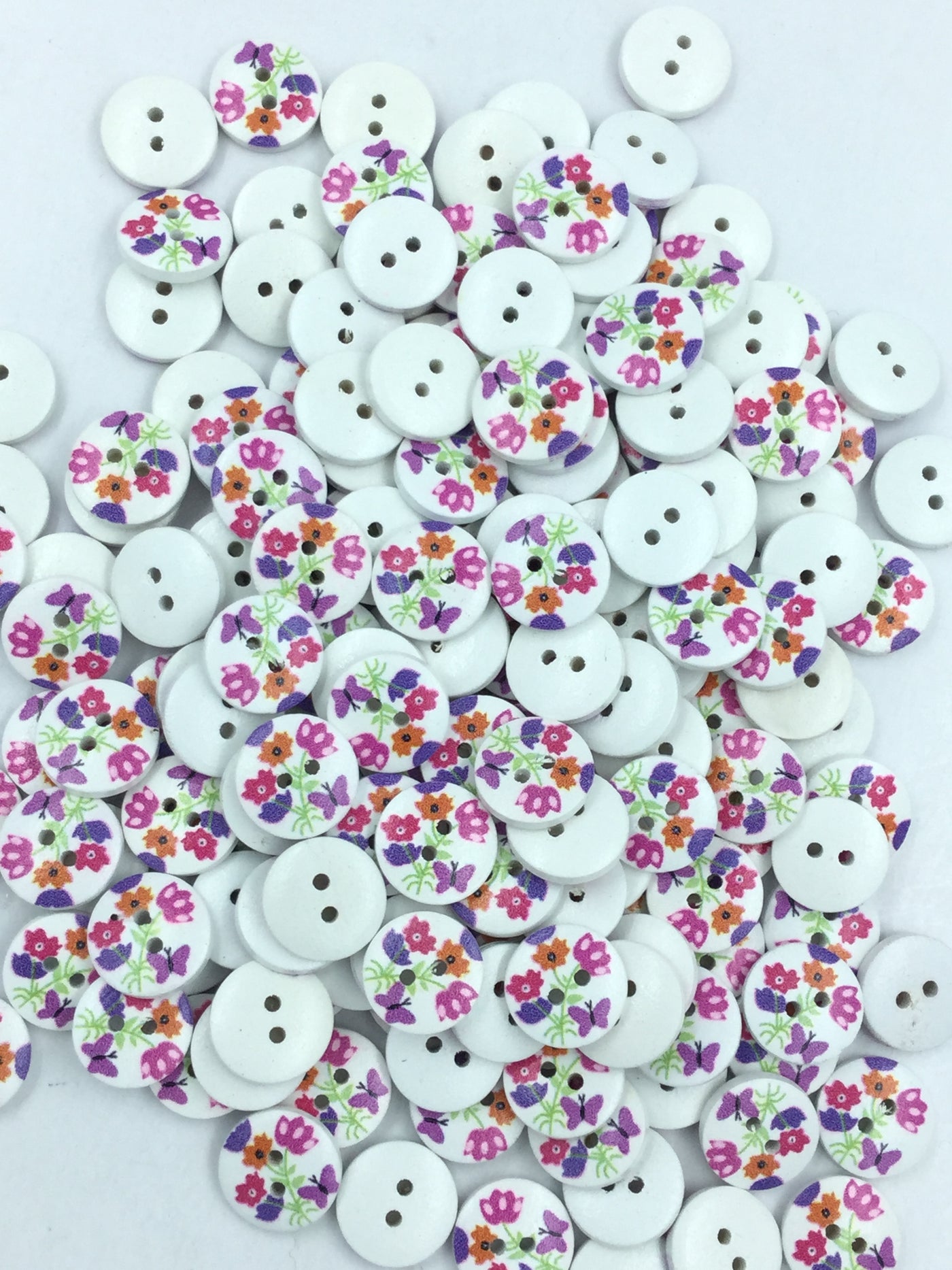 White Floral 2 Hole Wooden Button