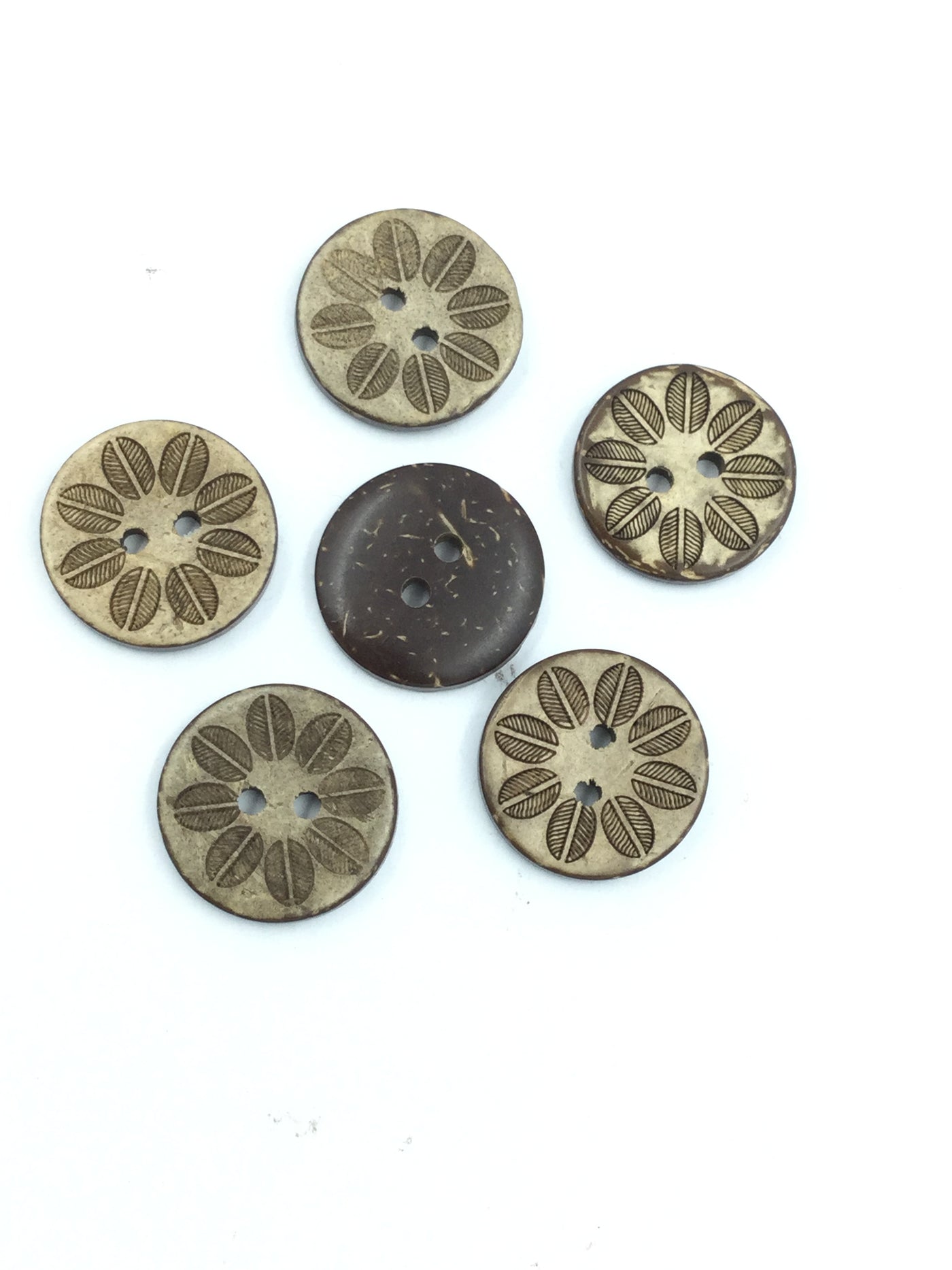 Brown Leaf Design 2-Hole Circular Wooden Buttons