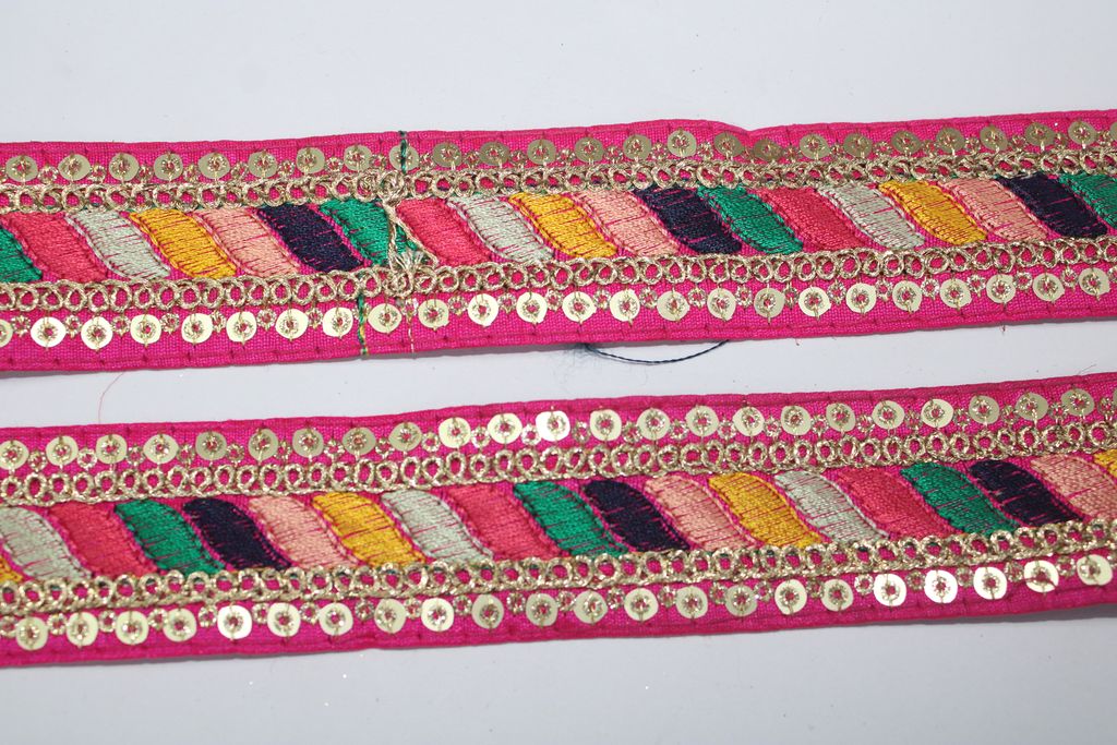 Pink Multicolor Embroidery Work Lace