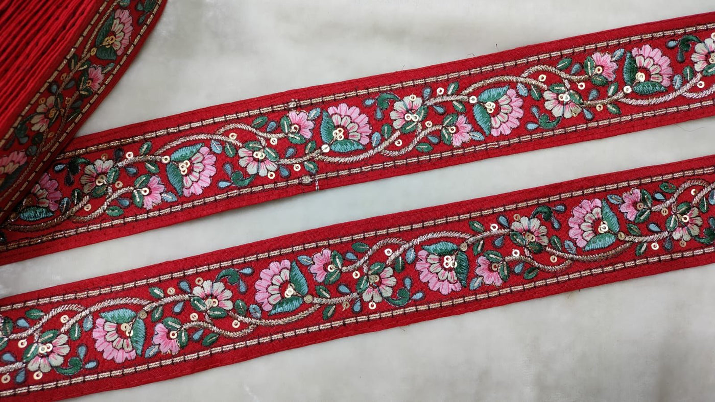 Red Fancy Embroidery Work Lace