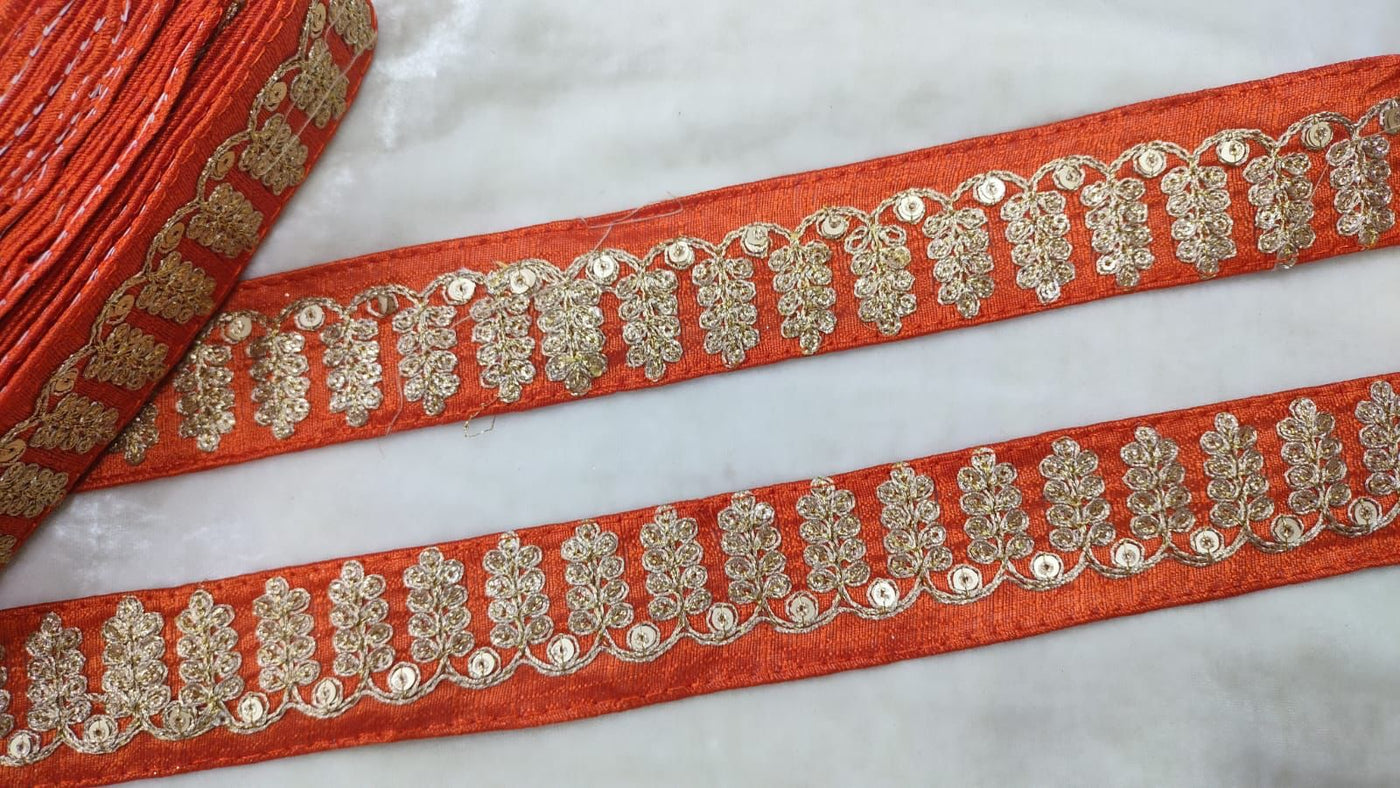 Orange Embellished Fancy Lace