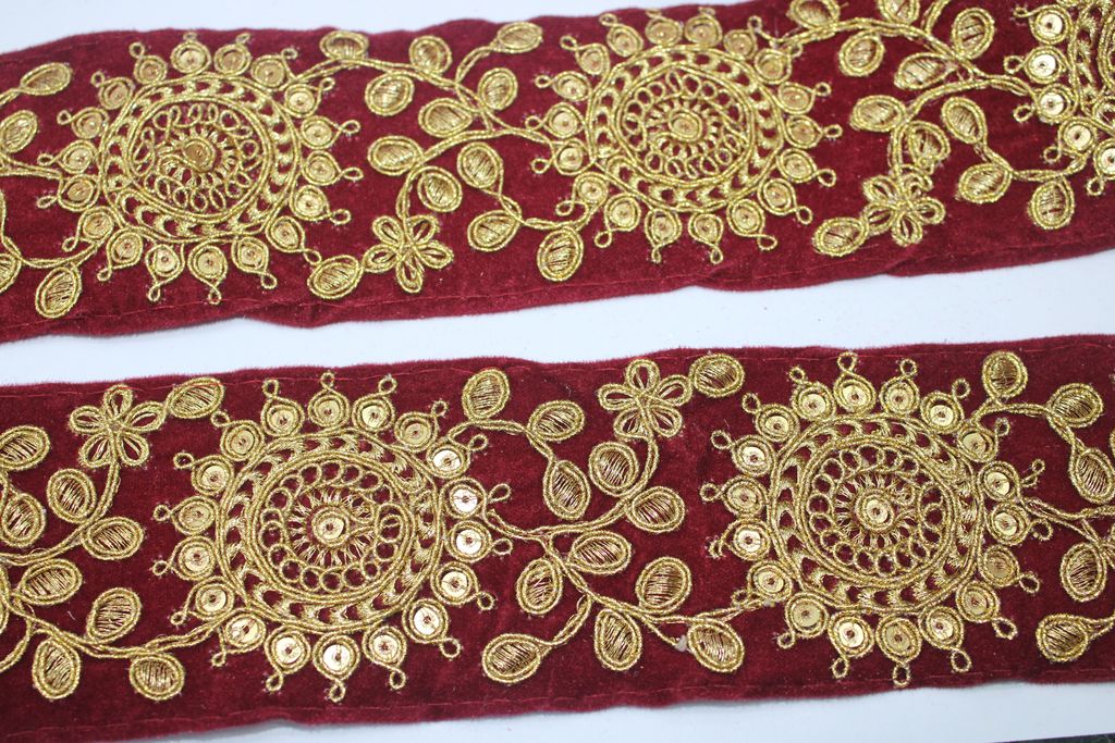 Maroon Fancy Sequence Work Trim