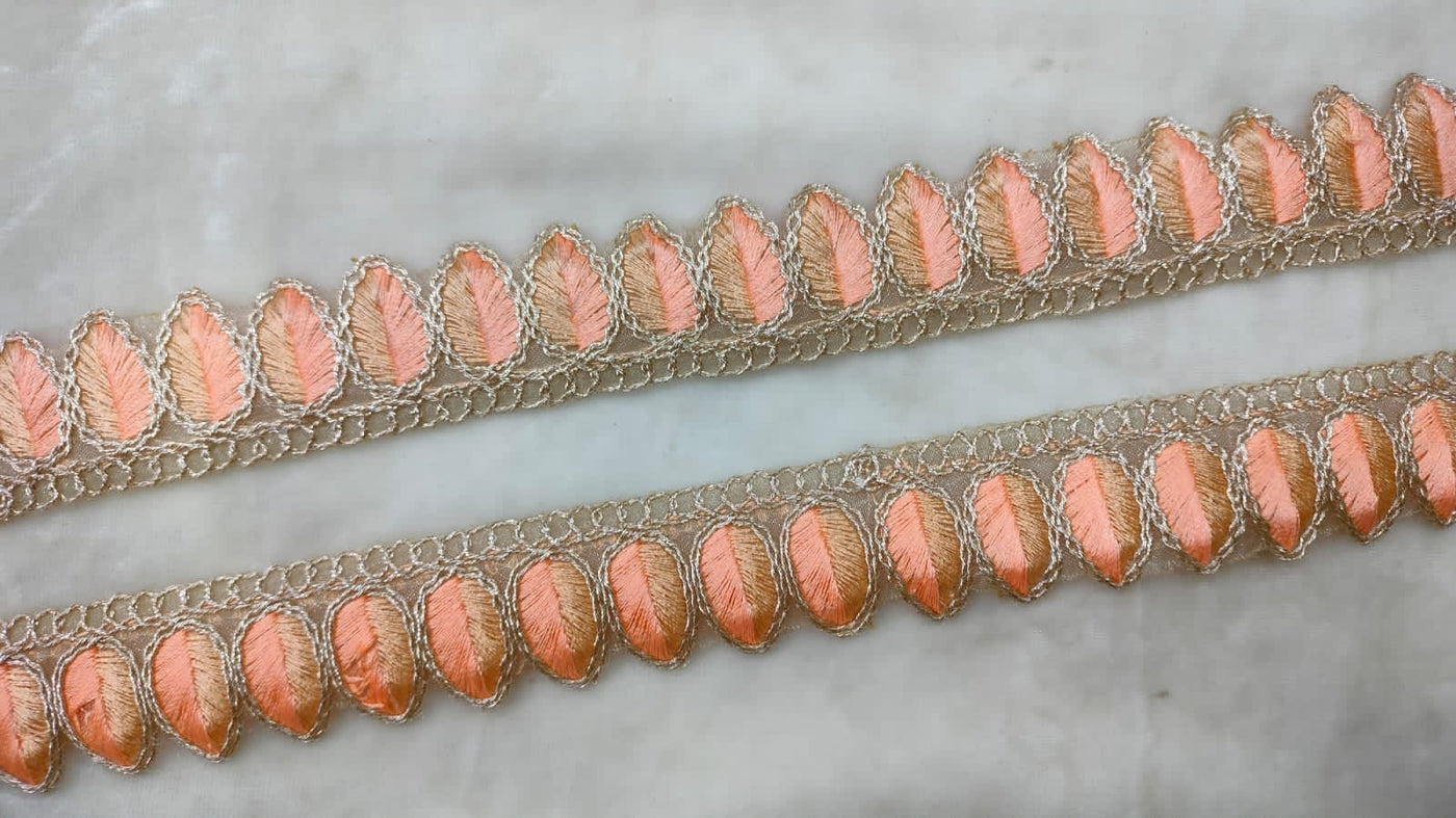 Peach Shaded Fancy Embroidery Work Lace