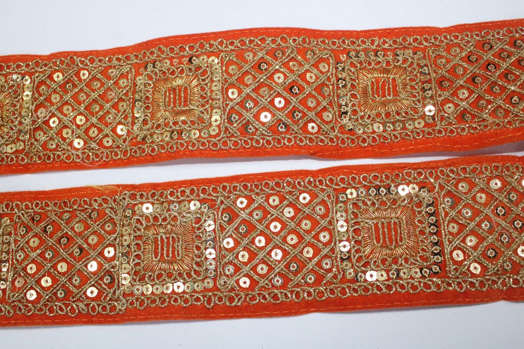 Orange Embellished Zari Work