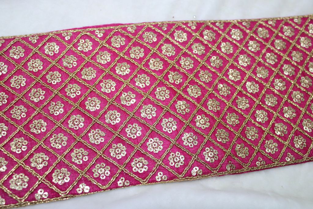 Pink Embellished Sequins Work Embroidered Border