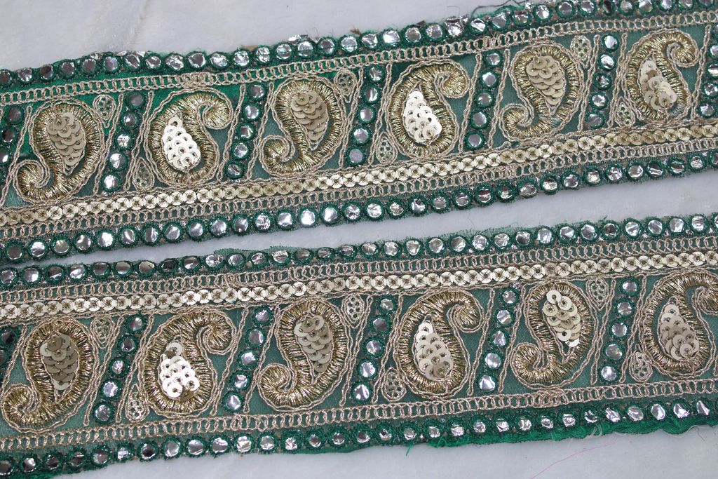 Dark Green Paisley Design Embroidered Border