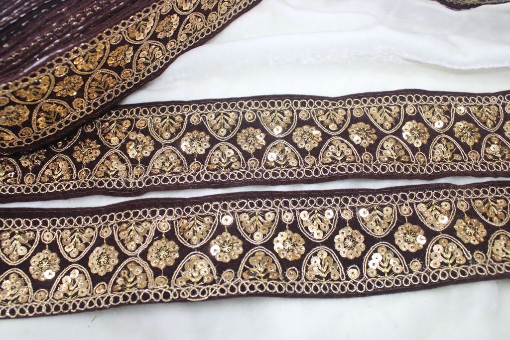 Dark Brown Fancy Sequence Work Trim