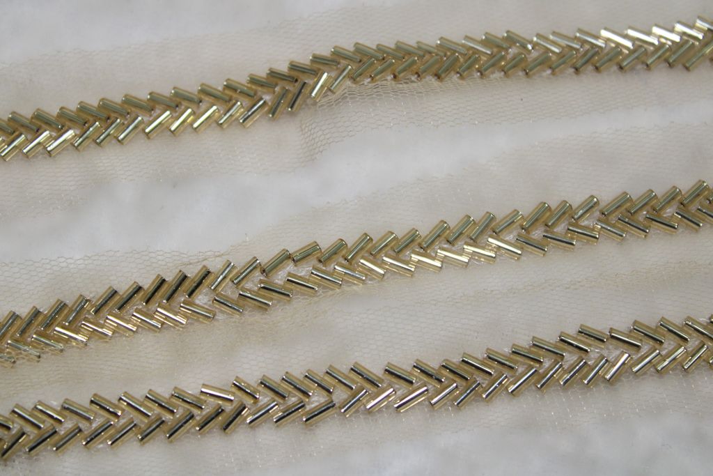 Golden Cutdana Beads Embroidered Border