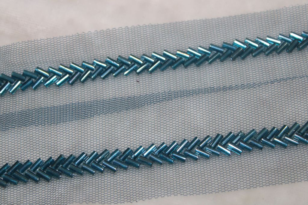 Blue Cutdana Beads Embroidered Border