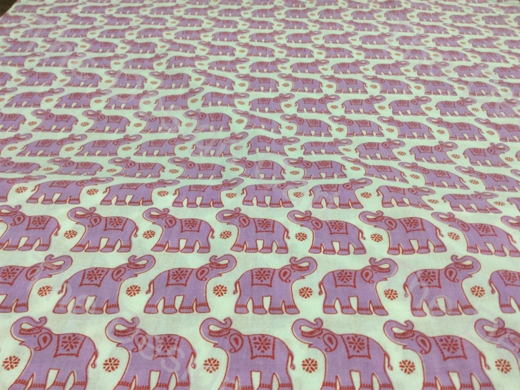 White Purple Elephant Printed Cotton Fabric (625176117282)