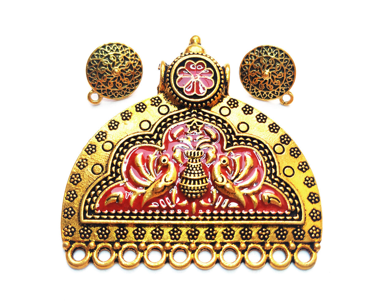 Deep Red and Golden Designer Pendant Set