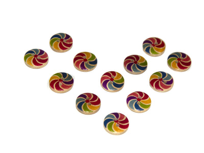 Rainbow Spiral Printed 2 Hole Wooden Buttons