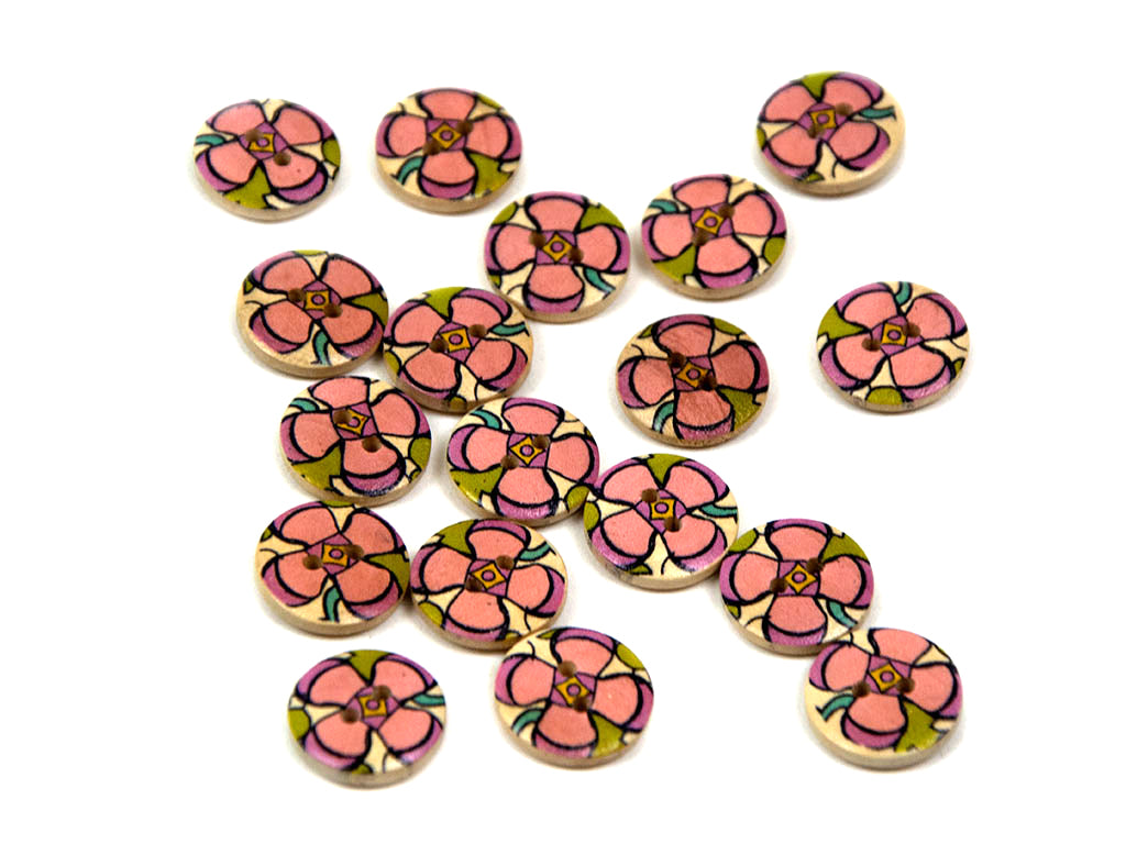 Pink Floral Printed 2 Hole 2 Hole Woodenen Buttons