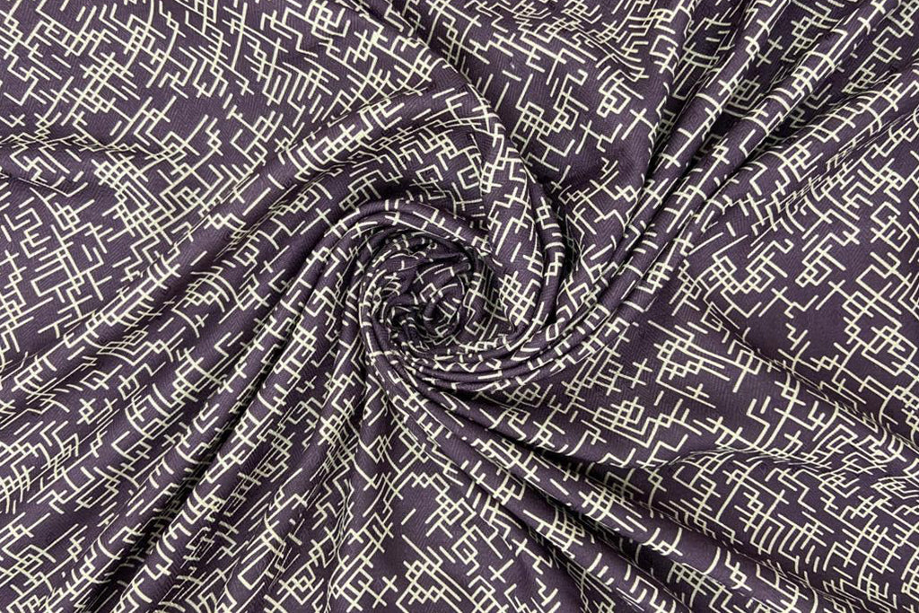 Purple Geometric Digital Print Pashmina Wool Fabric