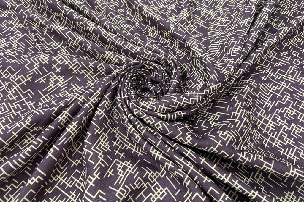 Purple Geometric Digital Print Pashmina Wool Fabric