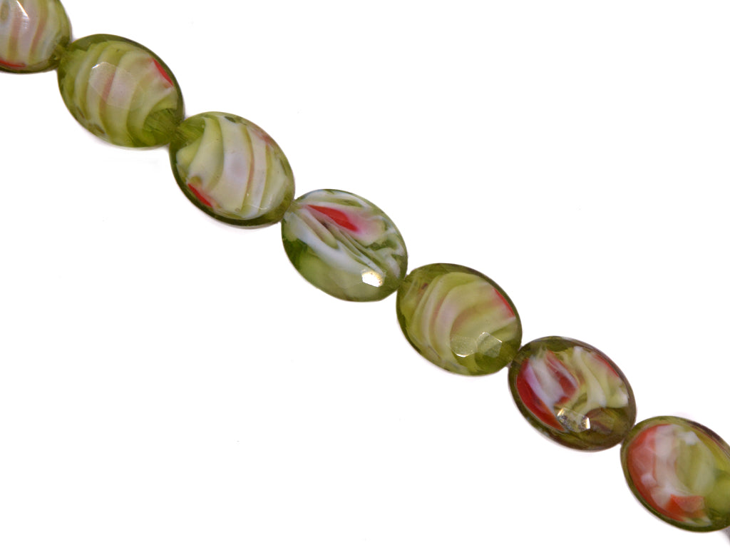 Green White and Red Double Tone Designer Glass Beads