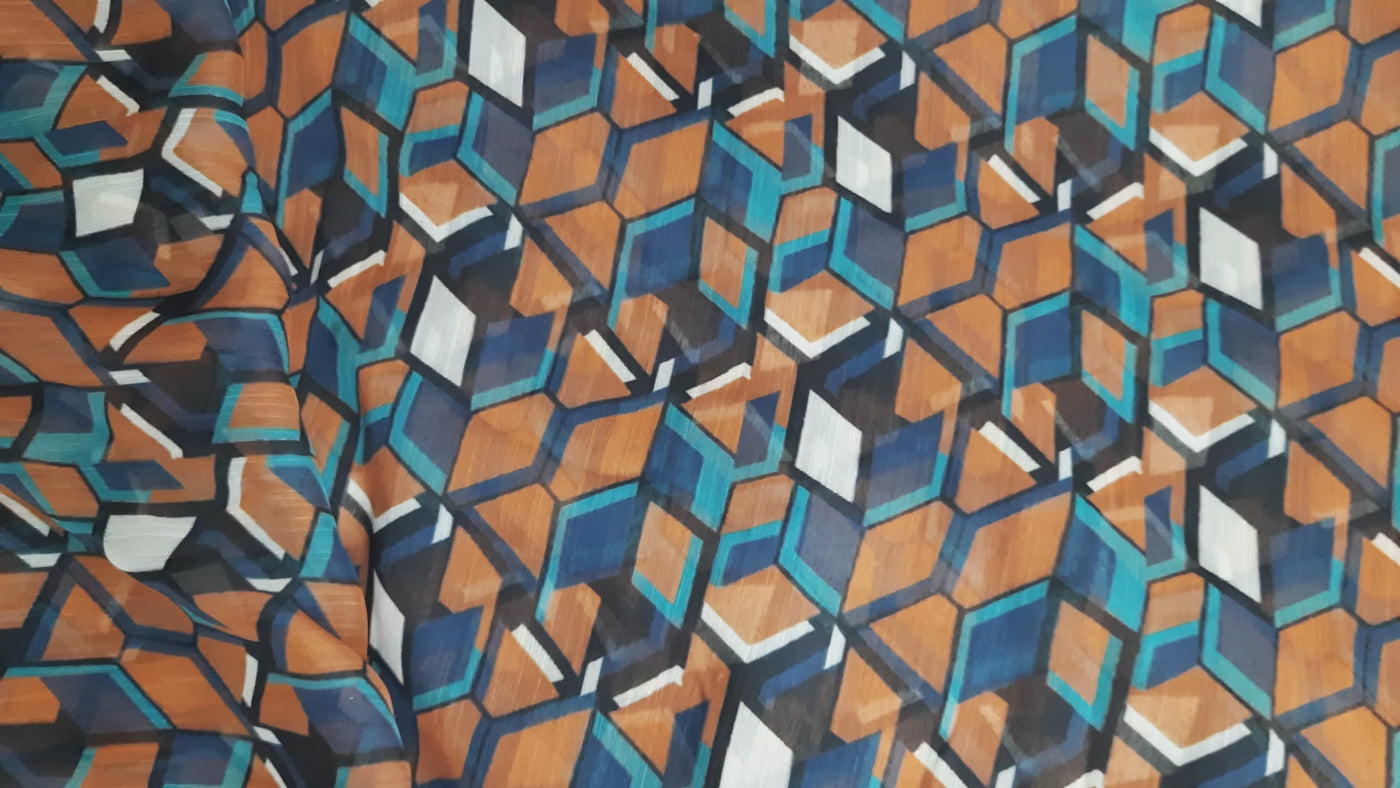 Multicolour Geometric Premium Chiffon Fabric