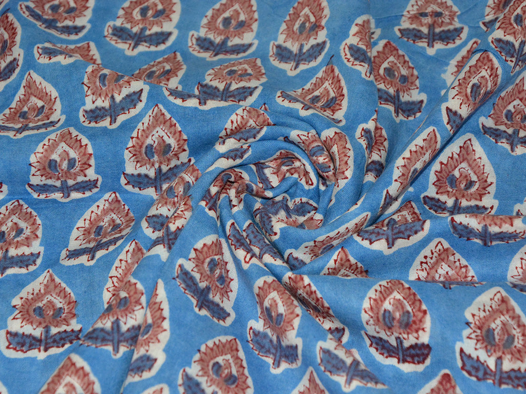 bluefloralprintedhandblockedcottonfabric