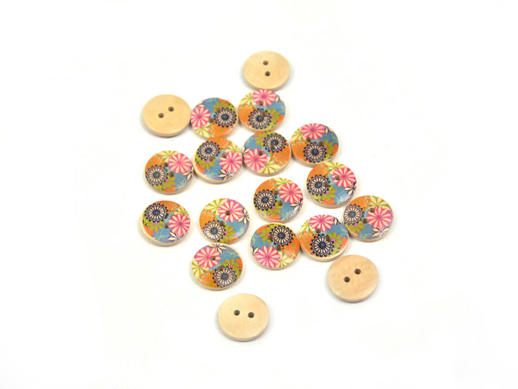 Multicolour Floral Printed 2 Hole Wooden Buttons4