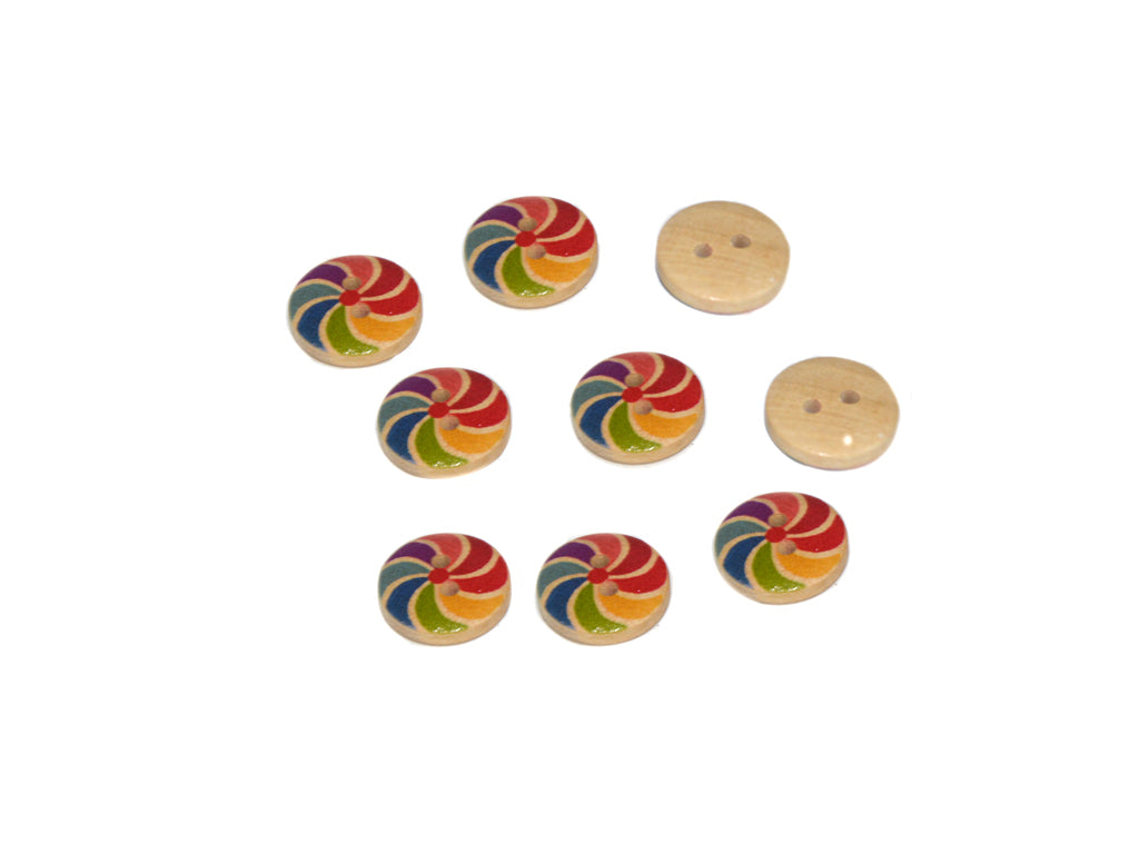 Rainbow Spiral Printed 2 Hole Wooden Buttons