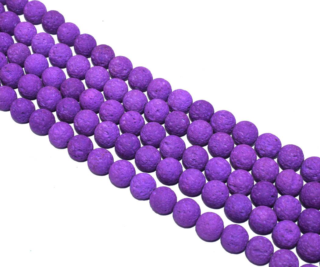 Purple Circular Natural Stone Lava Beads- 10 mm