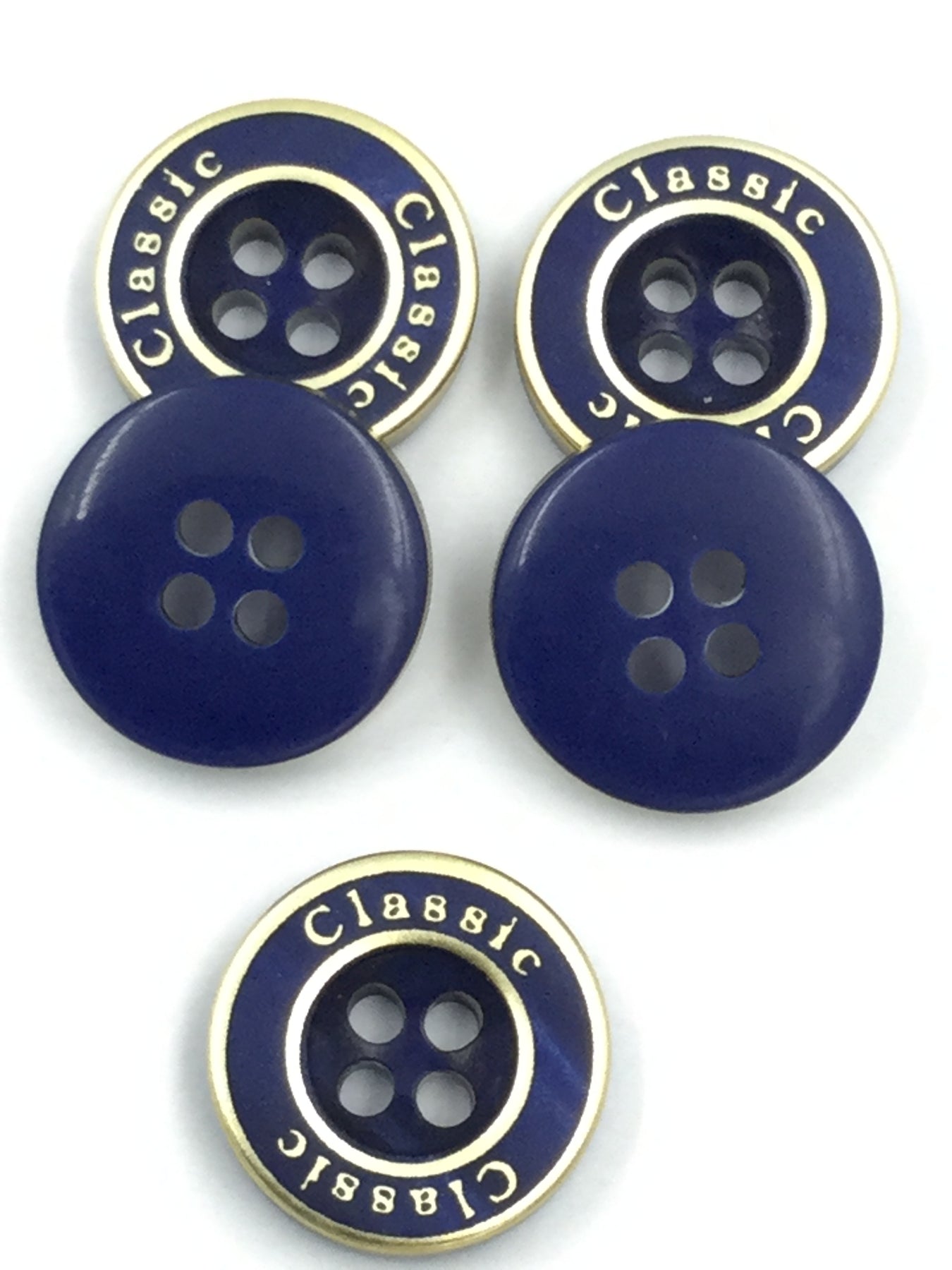 4 Shoulder Buttons Navy With Double Yellow border 4 hole Shirt Button