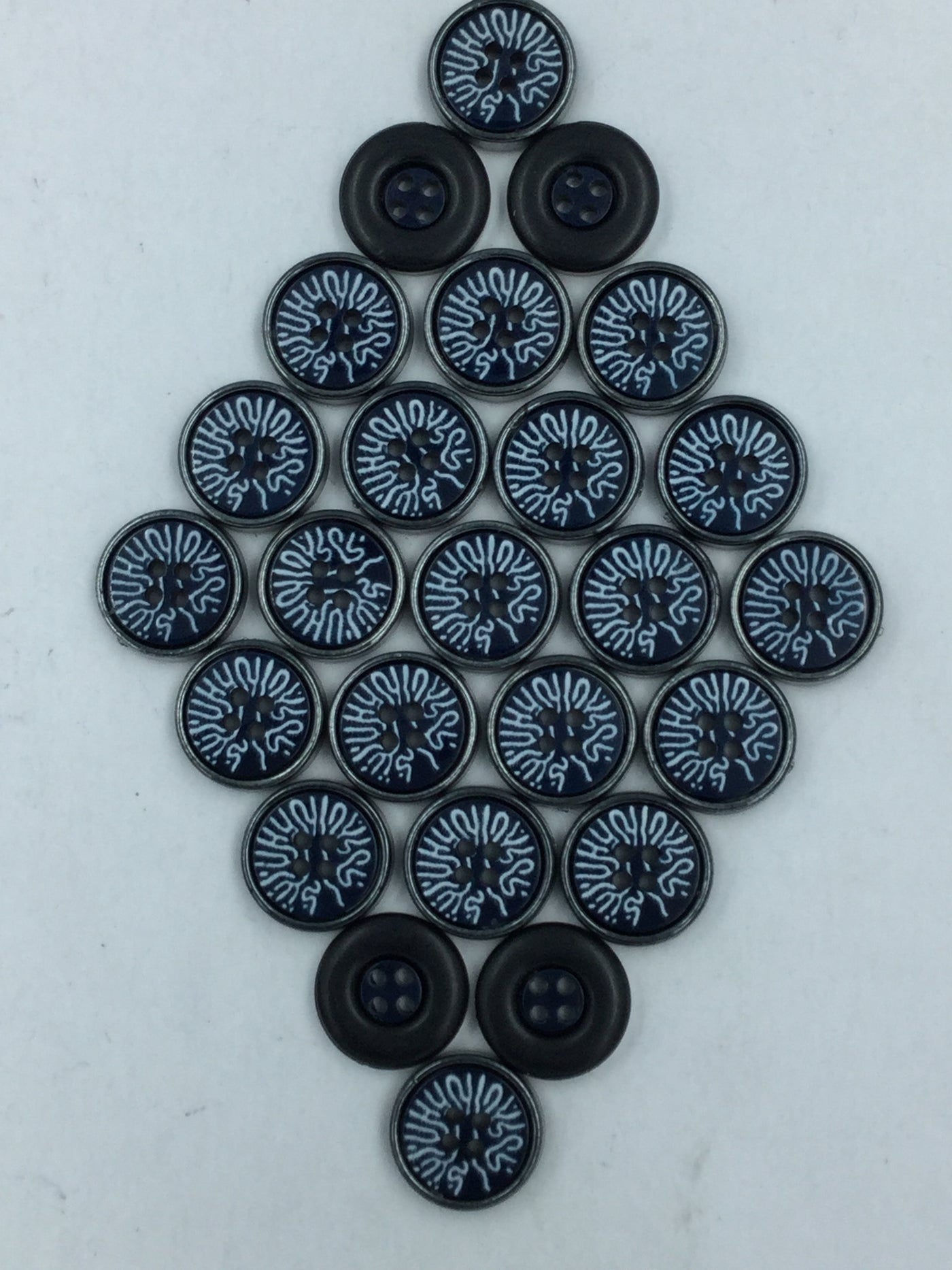 Black Plastic Shirt Buttons with White Abstract Design