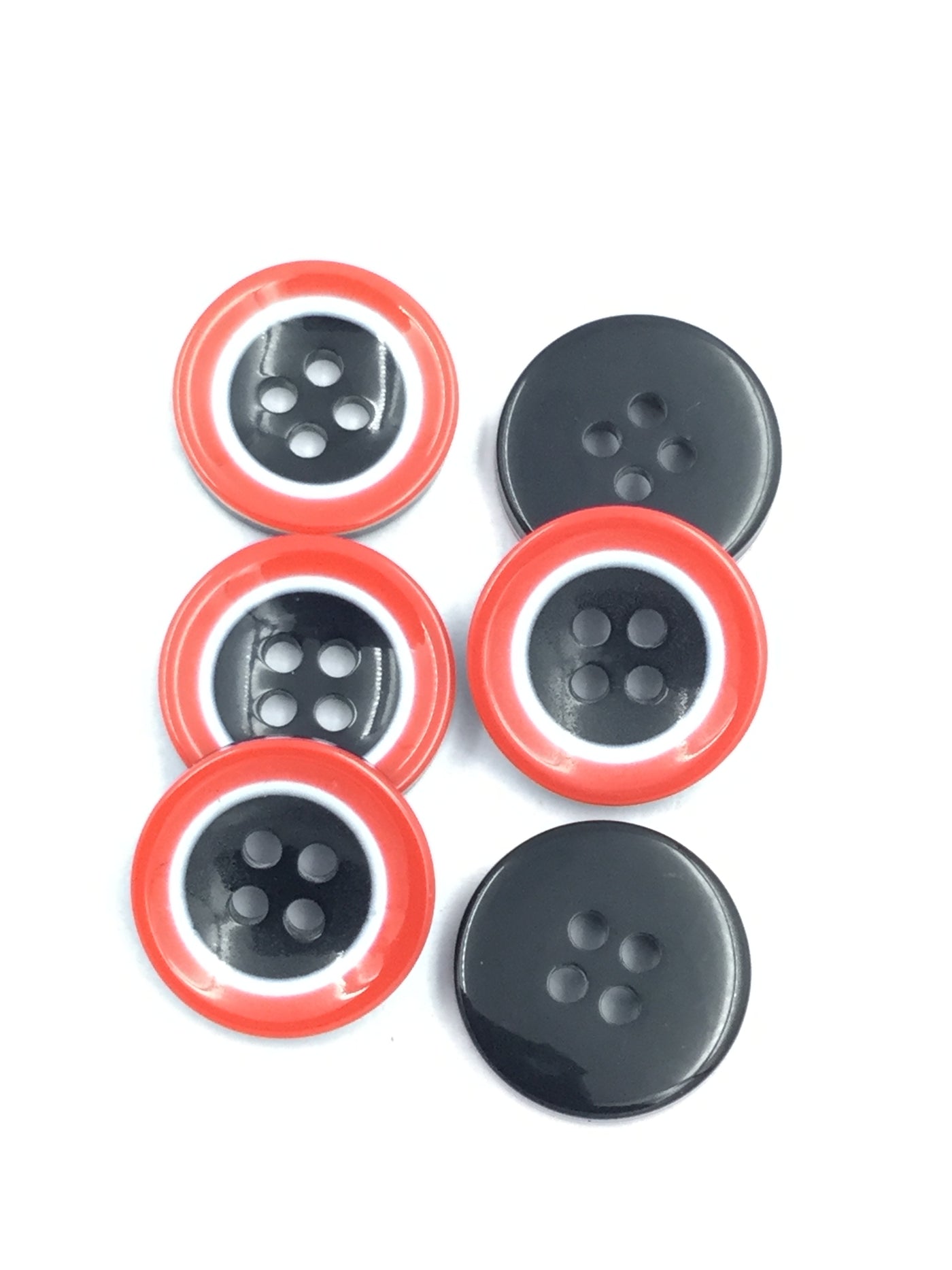 Black & Red 4 hole Plastic Button