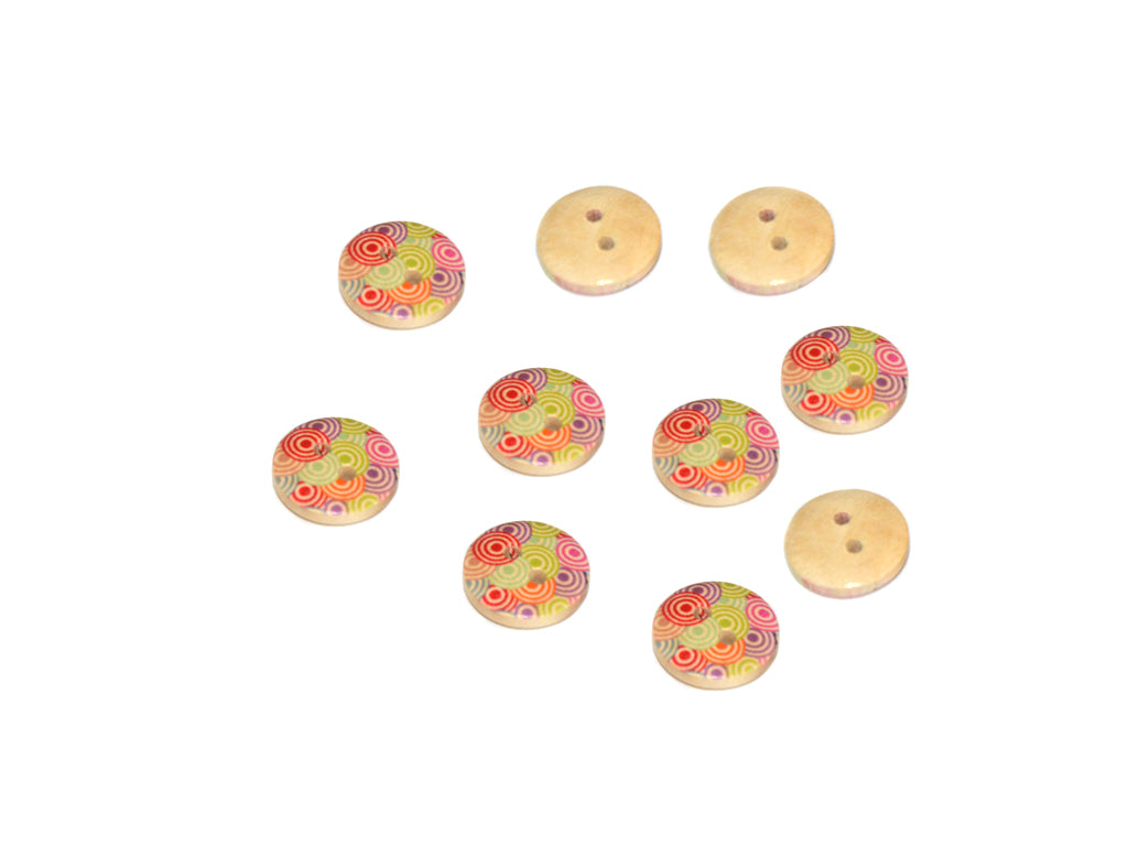 Multicolour Circular Printed 2 Hole Wooden Buttons