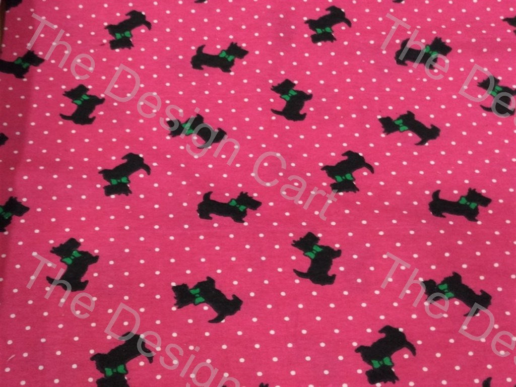 Pink Black Dog Printed Flannel Cotton Fabric (625173725218)