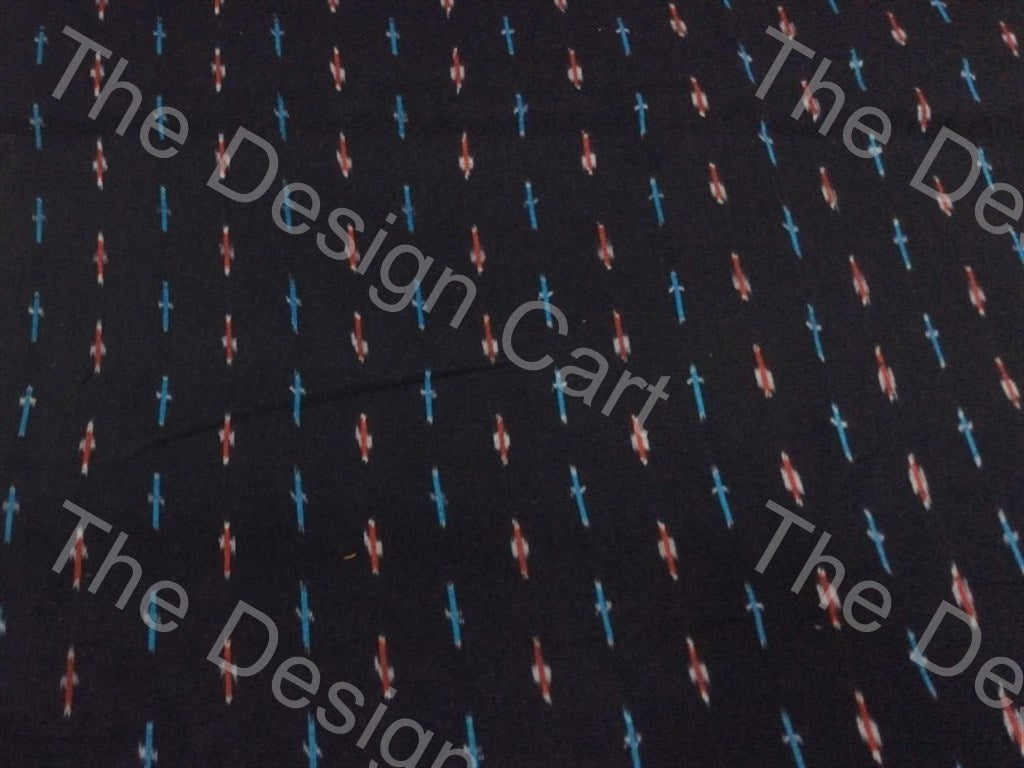 black-multicolour-pixel-stars-design-cotton-ikat-fabric