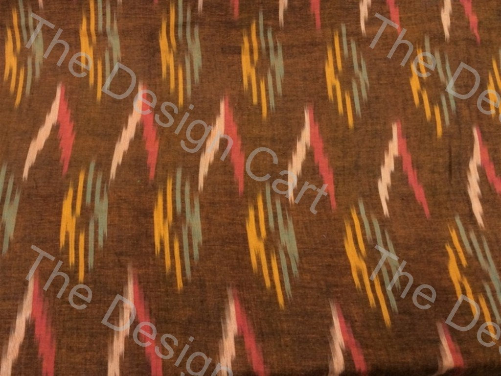 wood-brown-multicolour-zero-arrow-design-cotton-ikat-fabric