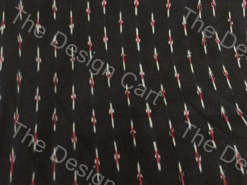 Black Red Big Pixel Flower Design Cotton Ikat Fabric (615391952930)