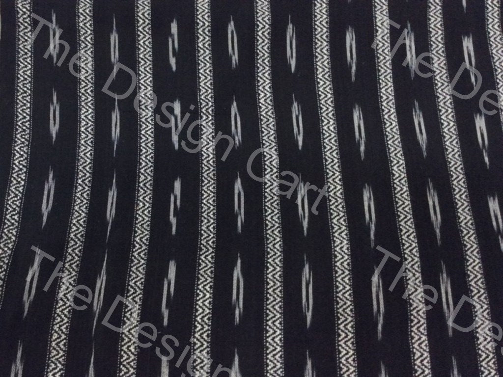 Black White Barred Flames Design Cotton Ikat Fabric (614400032802)