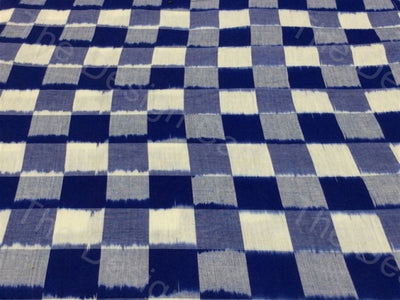 Blue White Squares Design [colout][design] Cotton Double Ikat Fabric (1374835572770)