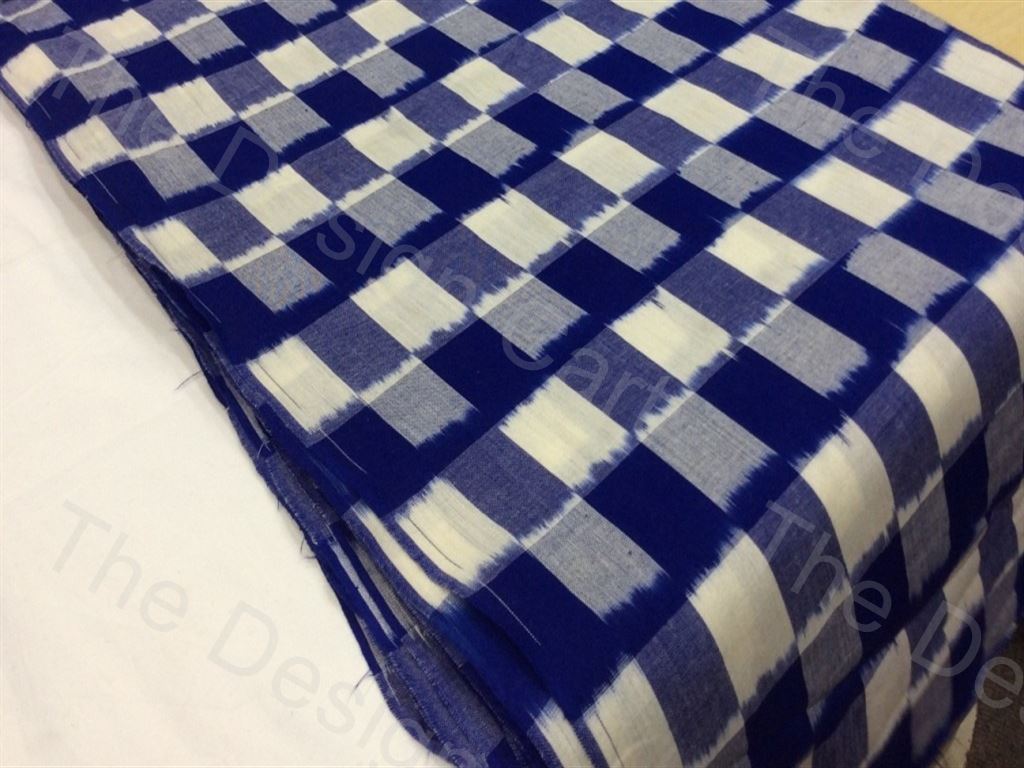 Blue White Squares Design [colout][design] Cotton Double Ikat Fabric (1374835572770)