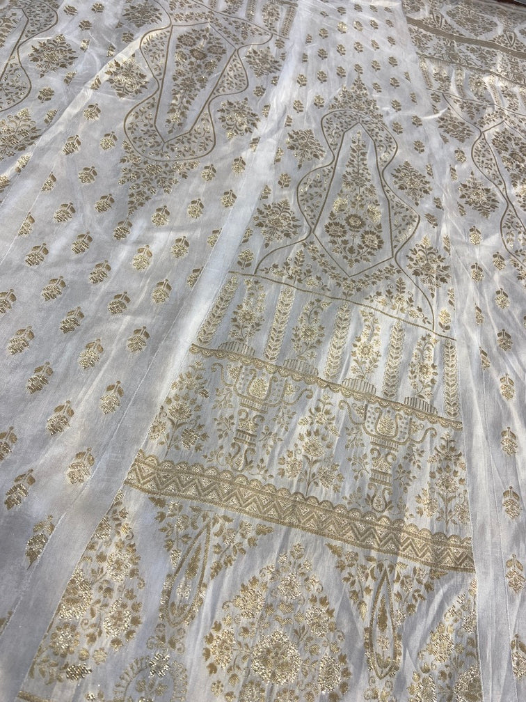White Dyeable Banarasi Kali Viscose Dola Silk Fabric