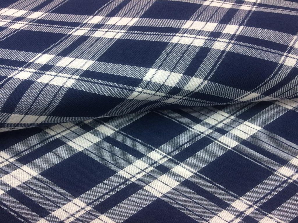Navy Blue Check Yarn Dyed Cotton Fabric