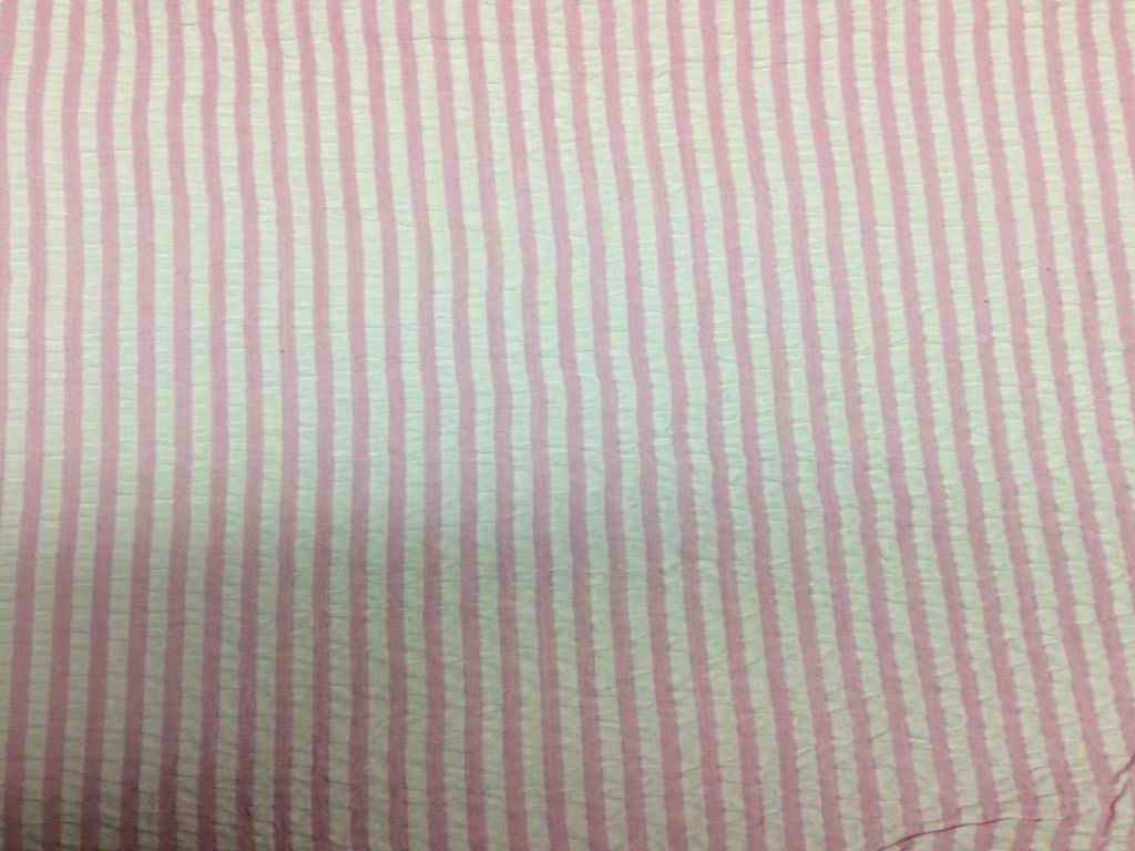 Pink & White Stripes Seersucker Cotton Fabric