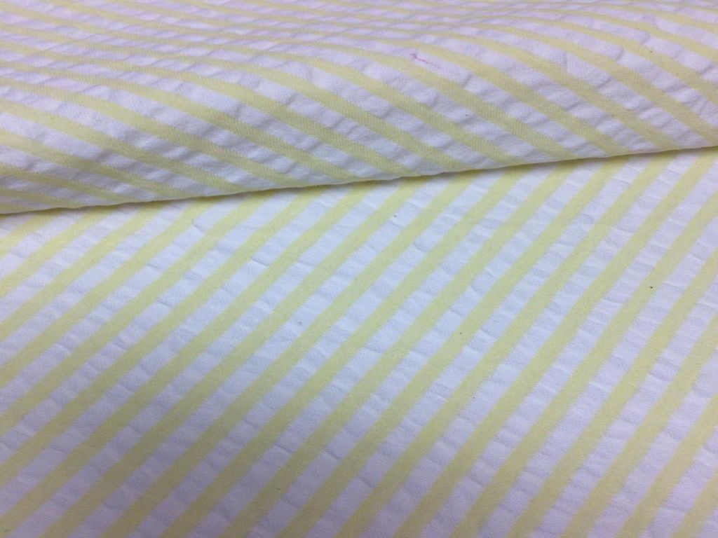 Yellow & White Stripe Seersucker Cotton Fabric