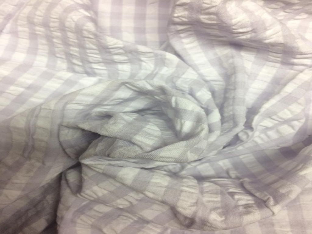 Purple & White Check Seersucker Cotton Fabric